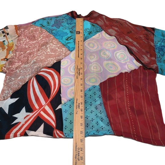 Sacred Threads Sheer Shirt Womens M Patchwork Artsy Boho Button Front Rayon Top - Picture 10 of 11